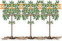 Flora bårder med färdiga schabloner - Bård av stiliserade träd.