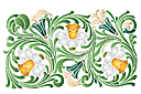 Flora bårder med färdiga schabloner - Dekorativ design med påskliljor och löv