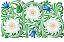 Flora bårder med färdiga schabloner - Dekorativ design med kamomiler och klockor