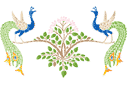 Itämaisilla kuvioilla sabloonat - kaksi riikinkukkoa