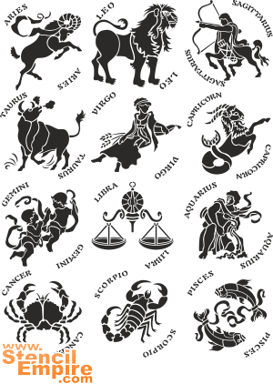 Zodiac merkit 2 - koristeluun tarkoitettu sapluuna