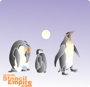 Penguin Familj - schablon för dekoration