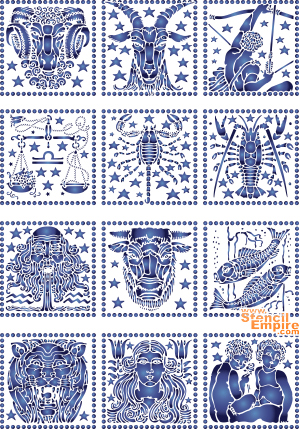 Horoskooppimerkit Art Nouveau - koristeluun tarkoitettu sapluuna