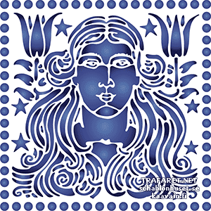 Horoskooppimerki Neitsyt (Art Nouveau) - koristeluun tarkoitettu sapluuna