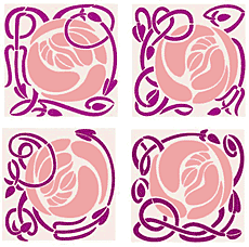 neljä ruusua - koristeluun tarkoitettu sapluuna