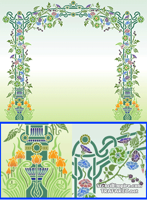 Kaari kukkia art nouveau -tyyliin - koristeluun tarkoitettu sapluuna