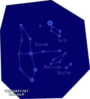 tähtikuviot Joutsen, Lyyra, Kettu ja Nuoli - koristeluun tarkoitettu sapluuna