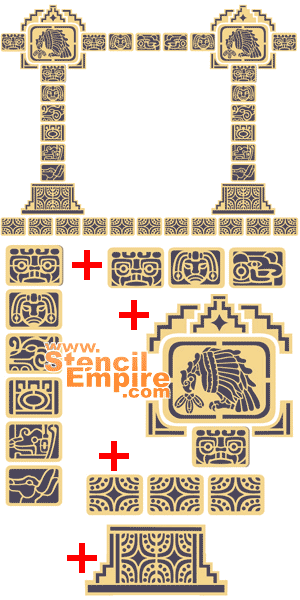 Stort aztekiskt tempel - schablon för dekoration