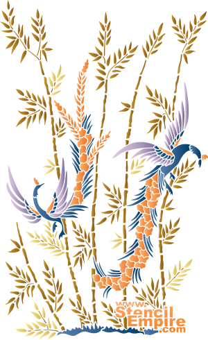Fåglar och Bamboo 1 - schablon för dekoration