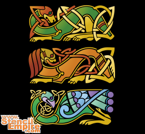 Kolme kelttien eläintä - koristeluun tarkoitettu sapluuna