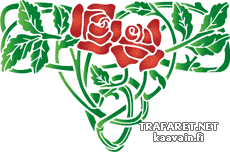 Kaksi ruusua ja lehdet - koristeluun tarkoitettu sapluuna