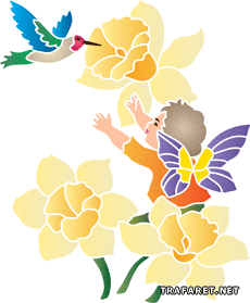 keiju ja kolibri - koristeluun tarkoitettu sapluuna