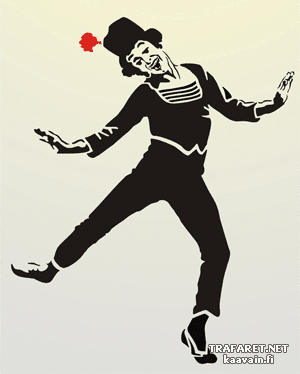 Clownen dansar på gatan - schablon för dekoration