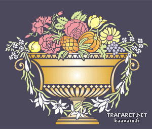 Maljakko jossa hedelmiä ja kukkia - koristeluun tarkoitettu sapluuna