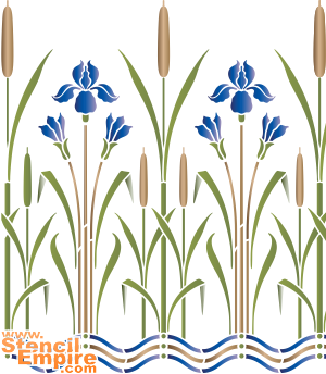 Iris och vass - schablon för dekoration