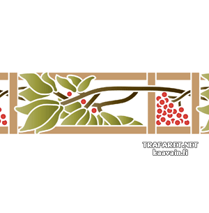 Lehdet ja marjat: tapettiboordi - koristeluun tarkoitettu sapluuna