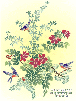 Kukkat ja lintuja Nro 29 - koristeluun tarkoitettu sapluuna