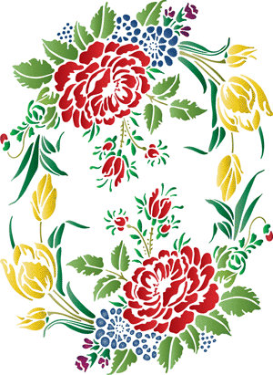 Venäläinen käsinkoristeltu kukkakimppu 34a - koristeluun tarkoitettu sapluuna