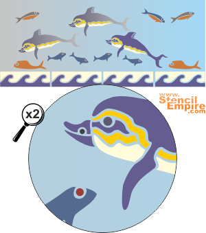 Delfiner i Kreta - schablon för dekoration