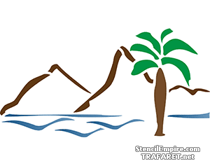 Vuoret ja palmu - koristeluun tarkoitettu sapluuna