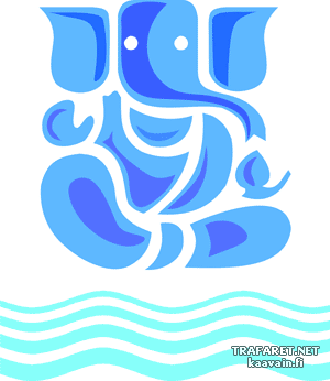 Hindu-jumala Ganesha ja Ganges-joen - koristeluun tarkoitettu sapluuna