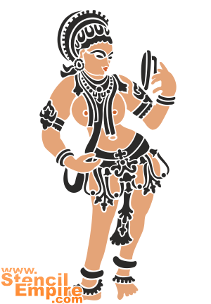 intialainen nainen ja peili - koristeluun tarkoitettu sapluuna