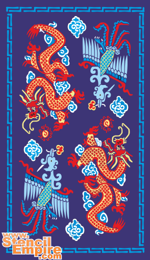 Dragon och Phoenix - schablon för dekoration
