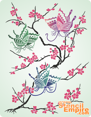 Sakura och fjäril - schablon för dekoration