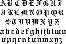 vanha englantilainen fontti - koristeluun tarkoitettu sapluuna