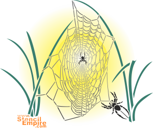 Spindlar och spindelväv - schablon för dekoration