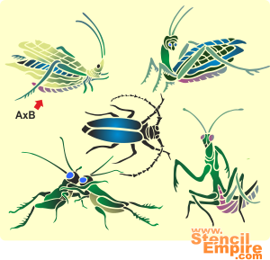 Fem insekter - schablon för dekoration