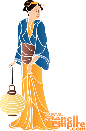 Geisha med lampa - schablon för dekoration