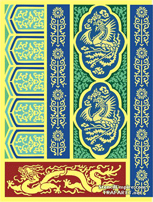 Stor panel med drakar - schablon för dekoration