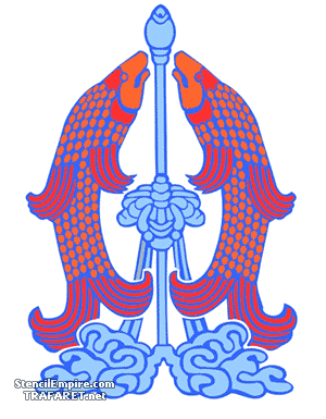 Buddhan kaksi kultakalaa - koristeluun tarkoitettu sapluuna