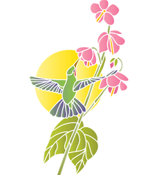 Kolibri ja kukat - koristeluun tarkoitettu sapluuna