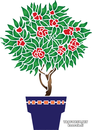 Puu punaisilla kukilla - koristeluun tarkoitettu sapluuna