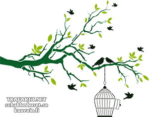 Ett träd gren med fåglar - schablon för dekoration
