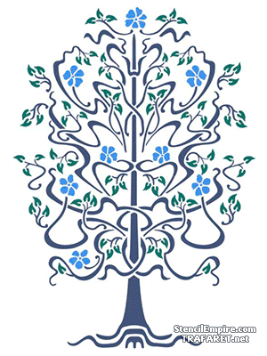 Kukkivat puu art nouveau -tyyliin - koristeluun tarkoitettu sapluuna