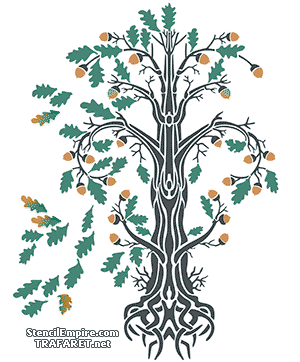 Syksyn tammi jugendtyyliin - koristeluun tarkoitettu sapluuna