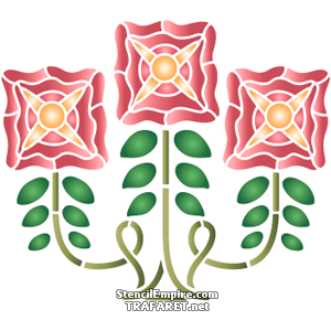 Oksa ja kolme kukkaa A - koristeluun tarkoitettu sapluuna