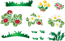 Blommor, gräs och bär - schablon för dekoration