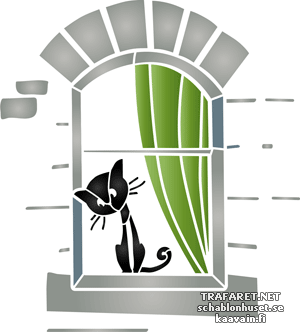 Kissa ikkunassa 05 - koristeluun tarkoitettu sapluuna