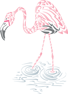 Flamingo i vattnet - schablon för dekoration