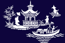 En scen med pagoda och en båt - schabloner på österländskt tema 