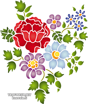 Venäläinen käsinkoristeltu kukkakimppu 26a - koristeluun tarkoitettu sapluuna