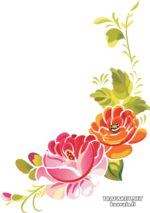 Ruusuja zhostovo -tyylissä - koristeluun tarkoitettu sapluuna